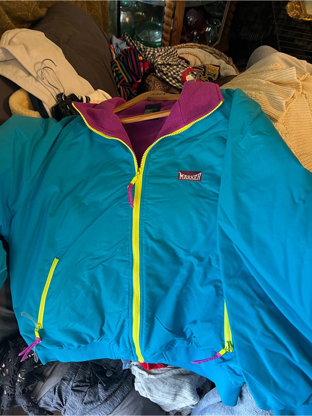 1990’s Vintage Marker Teal Jacket with Neon Yellow Zippers
